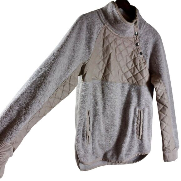 Abercrombie & Fitch Women's M Sherpa Fleece Pullover Quilted Snap Oatmeal Taupe - Picture 3 of 7